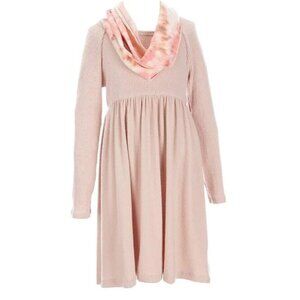 Zunie Girls 10 Ribbed Knit Long Sleeve Dress w/ Scarf Pink Cozy Fall Winter